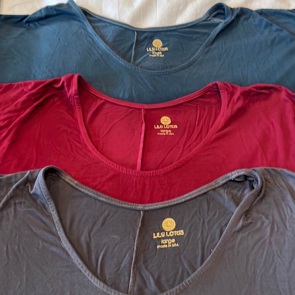 Lily Lotus oversized tee-shirts.  Total of 3  for $20!  .  Grey, red and blue.